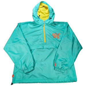 Dutch Bros Men's Teal Windbreaker Jacket Medium Hooded Pullover